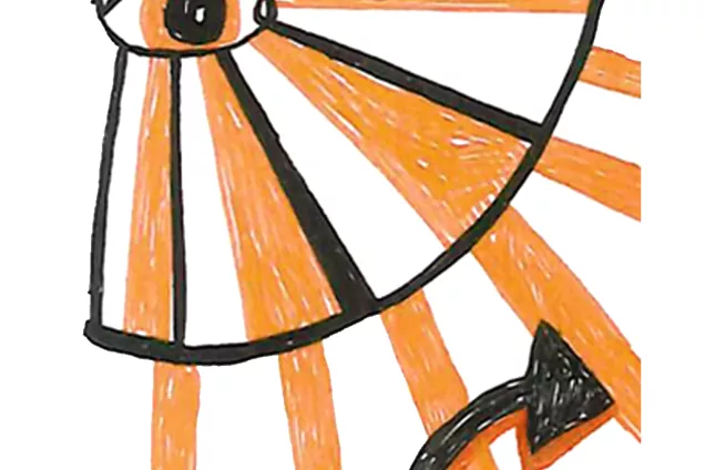 orange och vit illustration av ett öga.